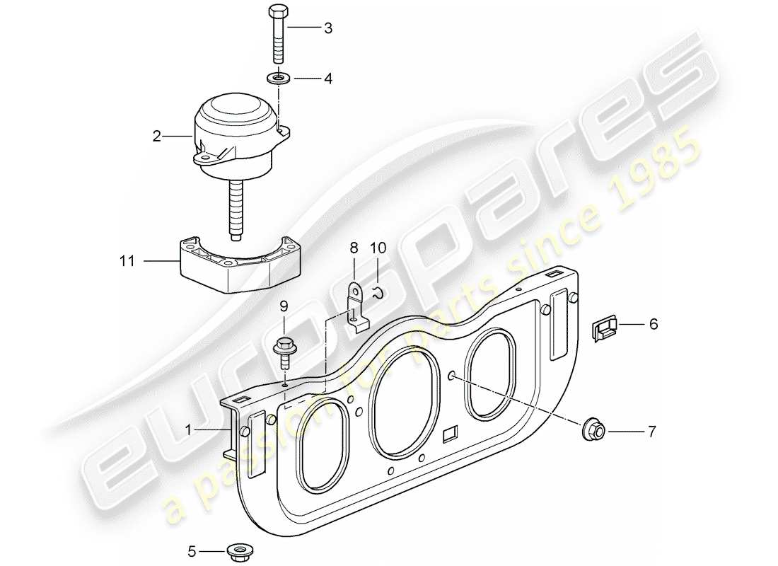 porsche 996 gt3 (2001) diagrama de piezas de suspensión del motor