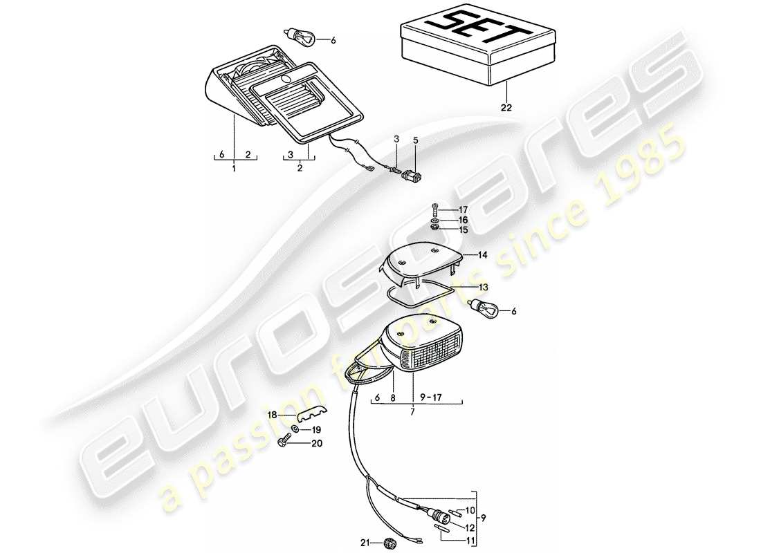 porsche 1987 (911) diagrama de piezas de luz de freno adicional