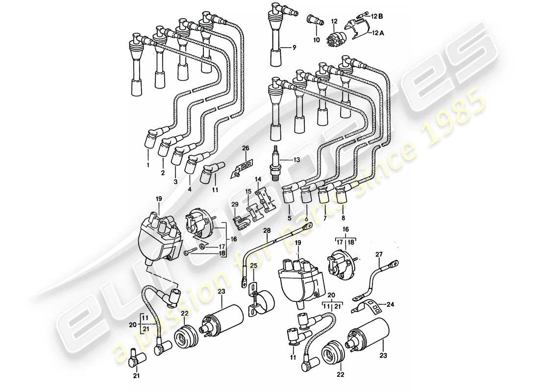 porsche 928 (1993) diagrama de piezas del sistema eléctrico del motor