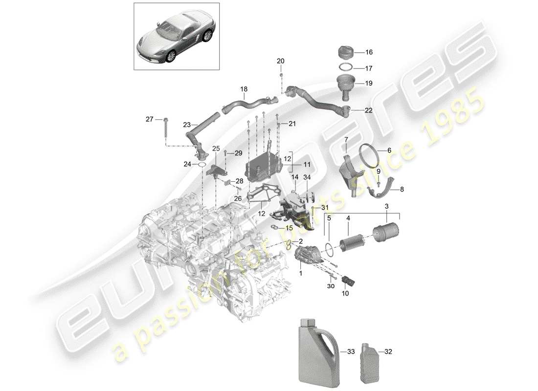 porsche 2020 (718 boxster) motor (presión de aceite/lubricación) diagrama de piezas