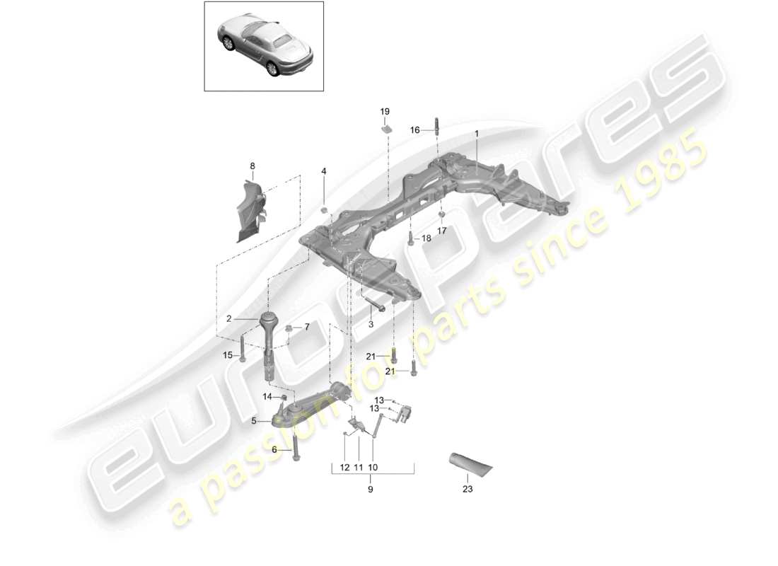 porsche 2020 (718 boxster) travesaño wishbone diagrama de piezas