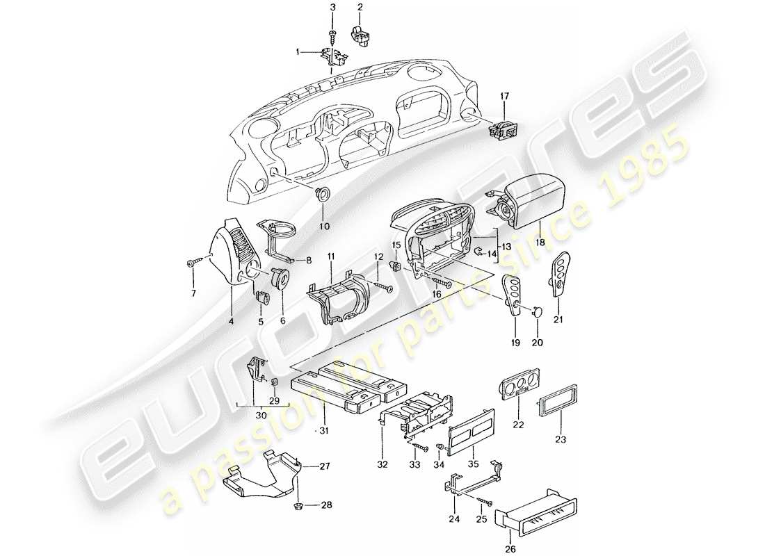 porsche 2003 (996) accesorios - embellecedor del panel de salpicadero diagrama de piezas