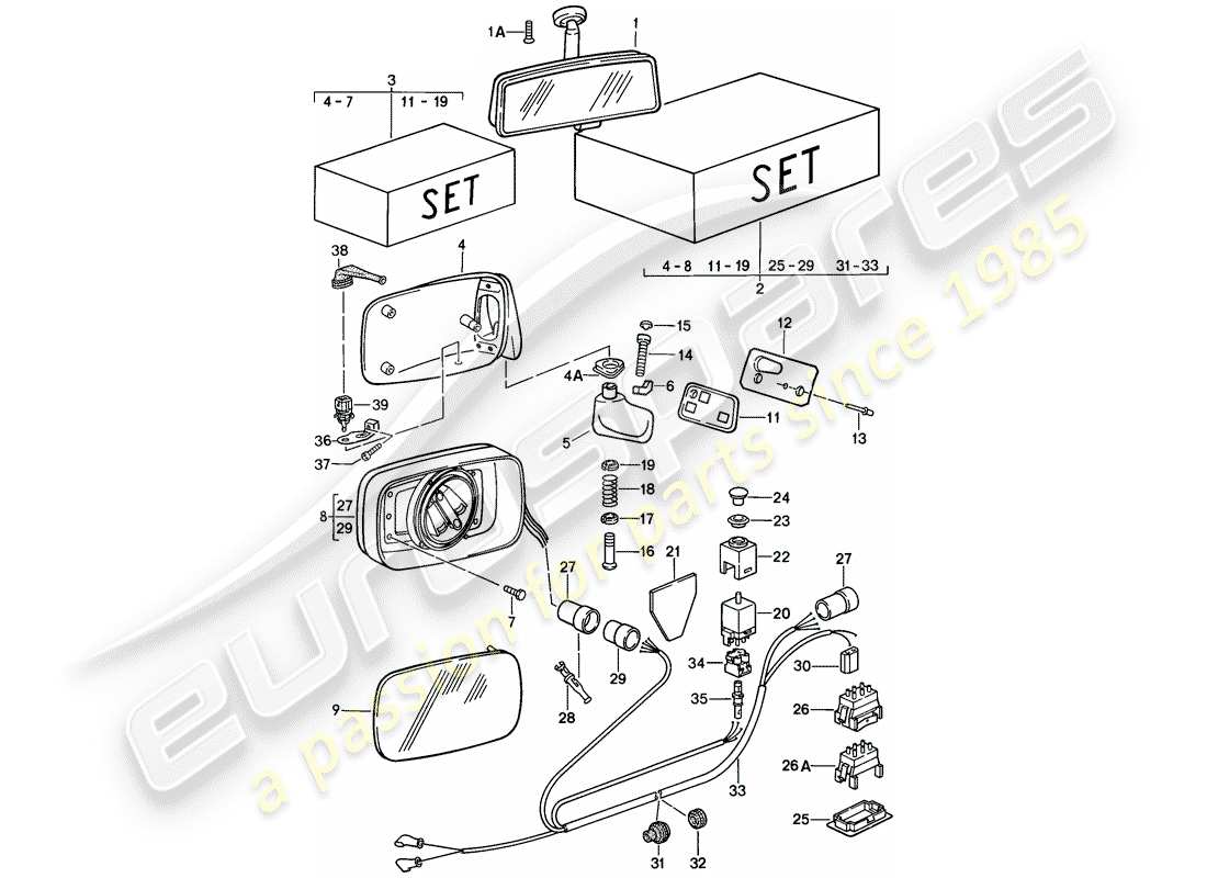 porsche 1987 (911) espejo retrovisor interior - espejo retrovisor diagrama de piezas