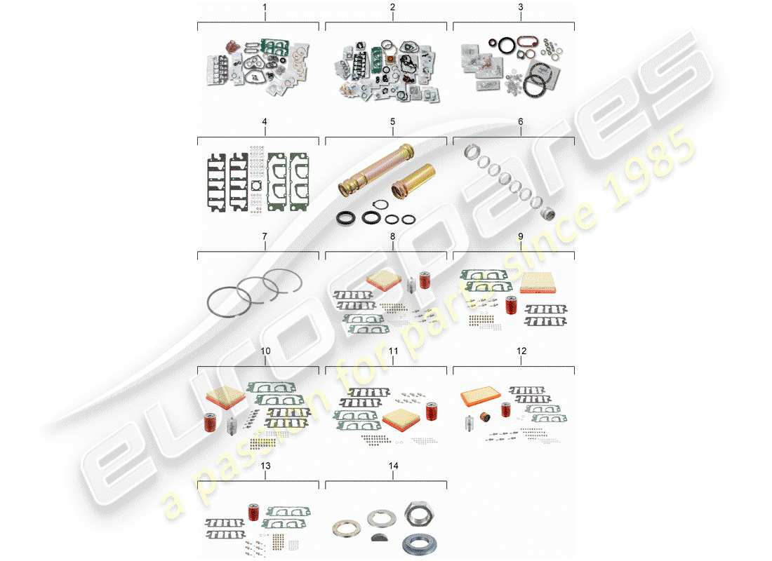 porsche 1987 (911) juego de juntas - kits de reparación - juego de reparación para mantenimiento diagrama de piezas