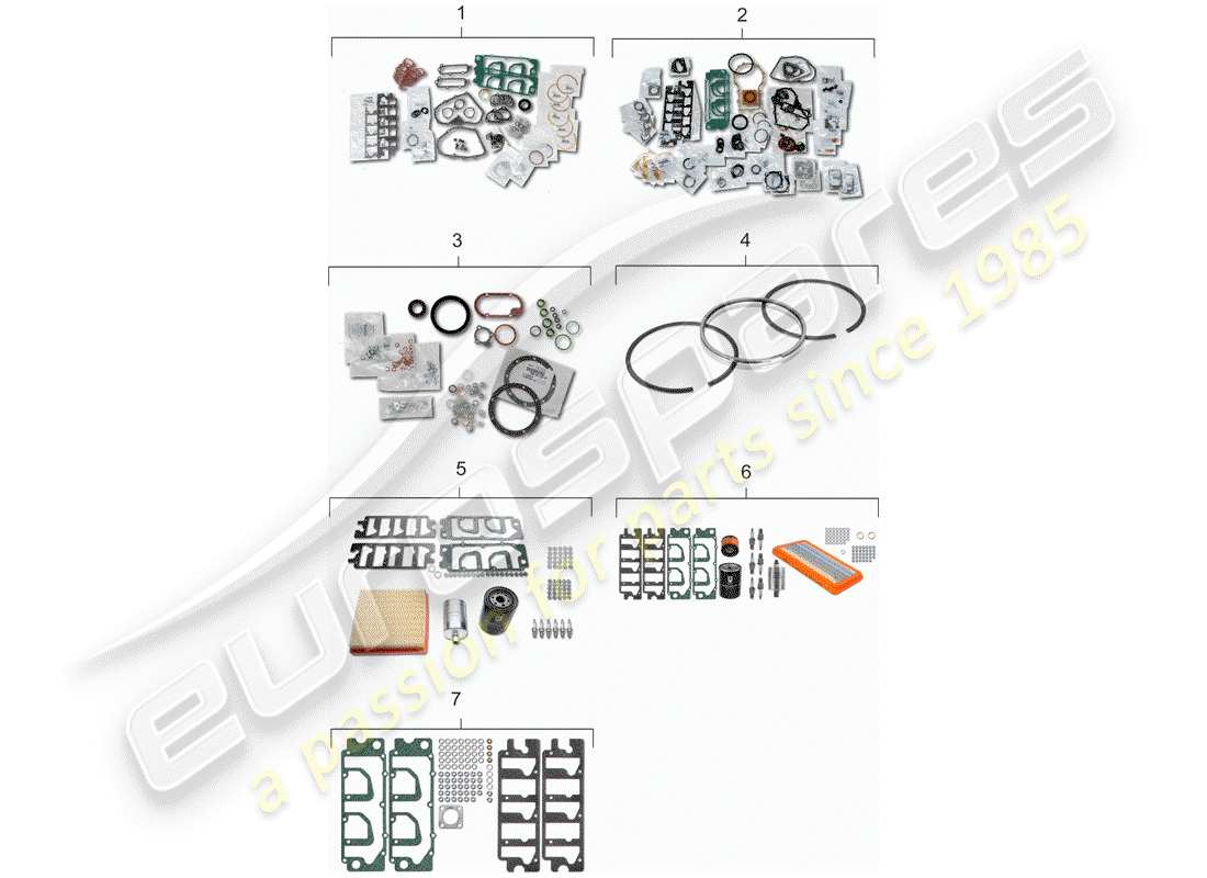 porsche 1986 (911) juego de juntas - kit de reparación - juego de mantenimiento diagrama de piezas