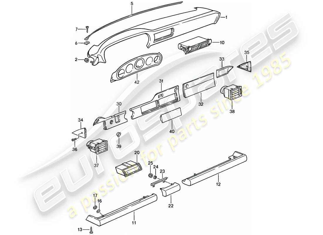 porsche 1986 (911) embellecedor del panel de tablero - con piezas de instalación - d - mj 1986>> diagrama de piezas
