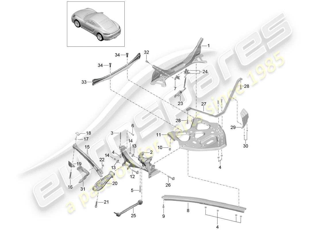 porsche 718 cayman (2020) diagrama de piezas del eje trasero