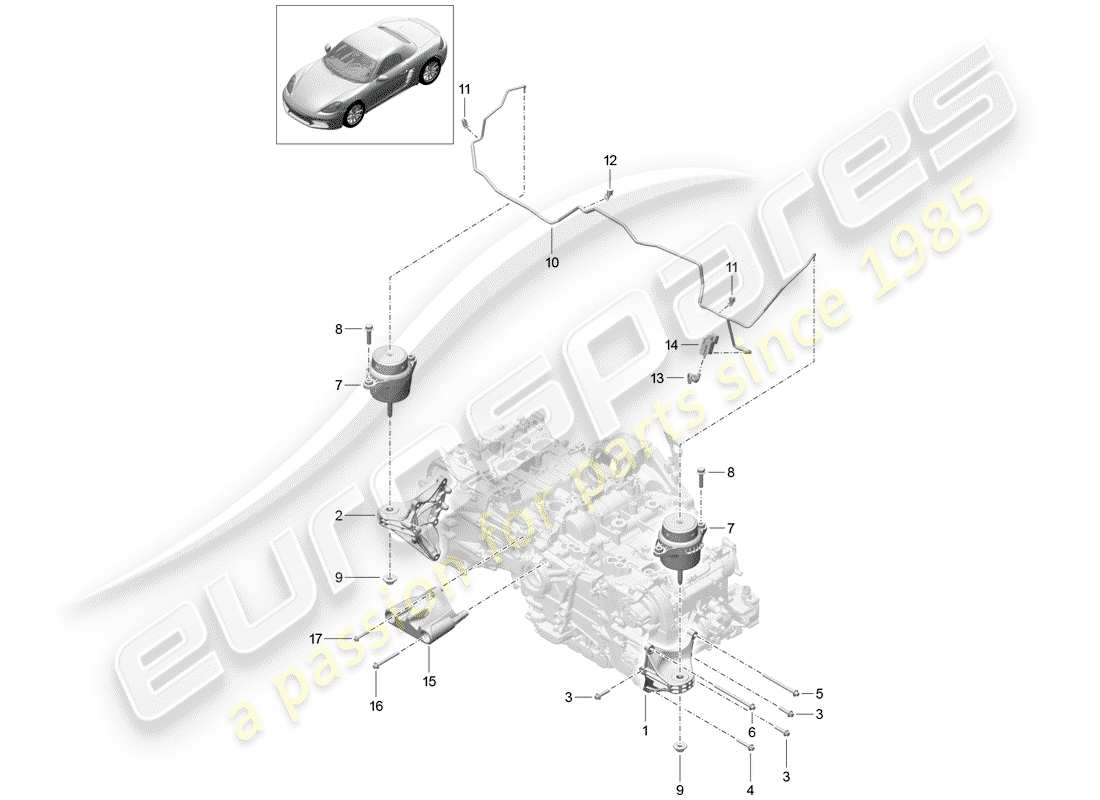 porsche 2020 (718 boxster) dispositivo de elevación del motor diagrama de piezas