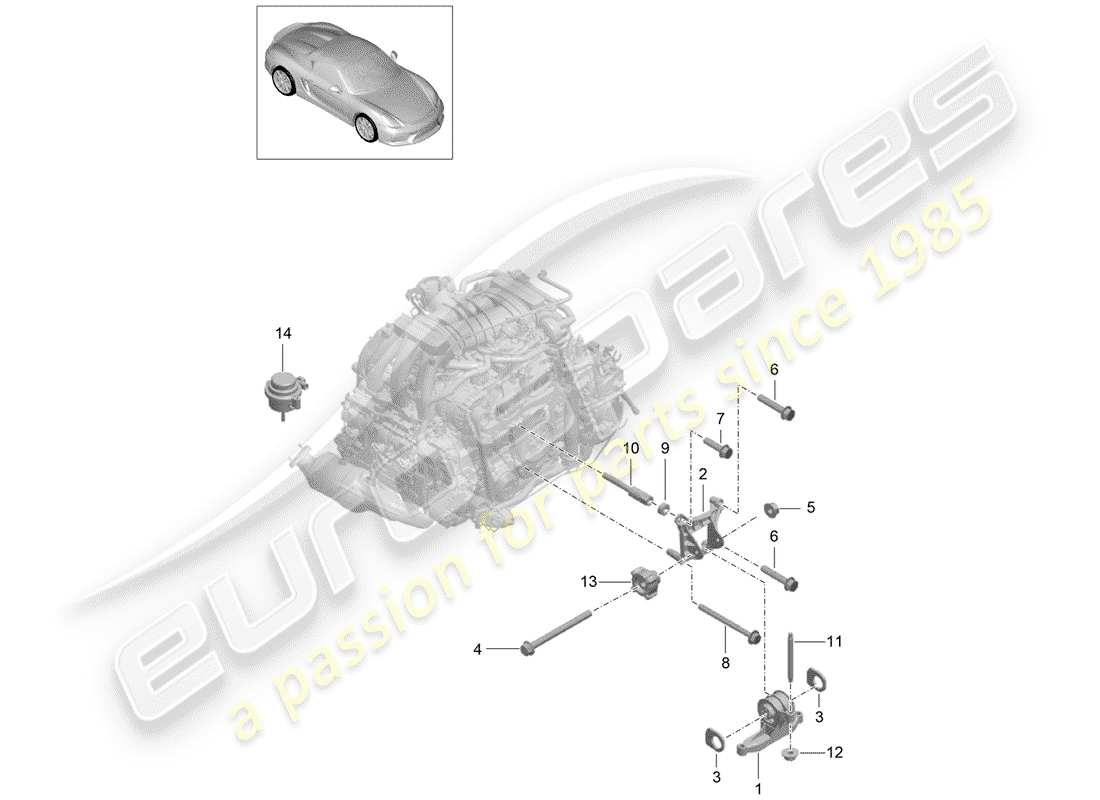 porsche 2016 (981 boxster spyder) diagrama de piezas de suspensión del motor