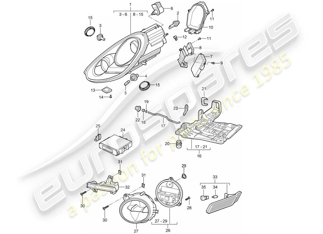 porsche 2012 (987 cayman) diagrama de piezas del faro