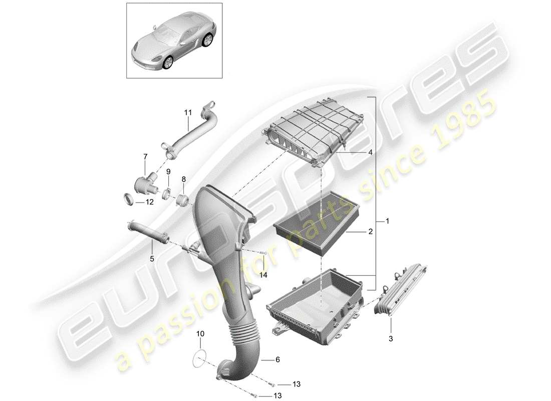 porsche 2017 (718 cayman) diagrama de piezas del limpiador de aire