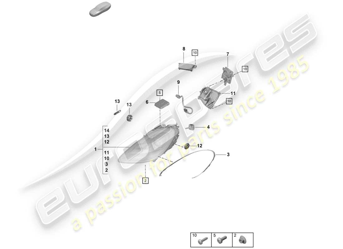 porsche 2019 (718 boxster spyder) diagrama de piezas del faro
