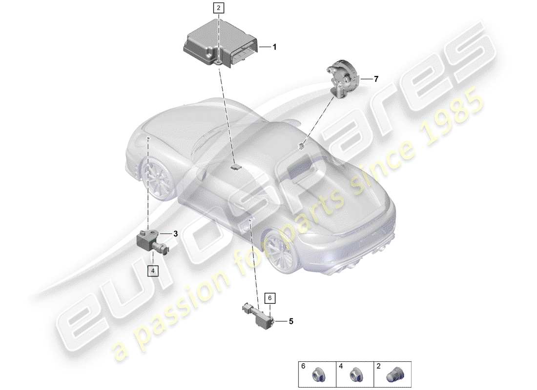 porsche 2019 (718 boxster spyder) módulo de control de airbag diagrama de piezas