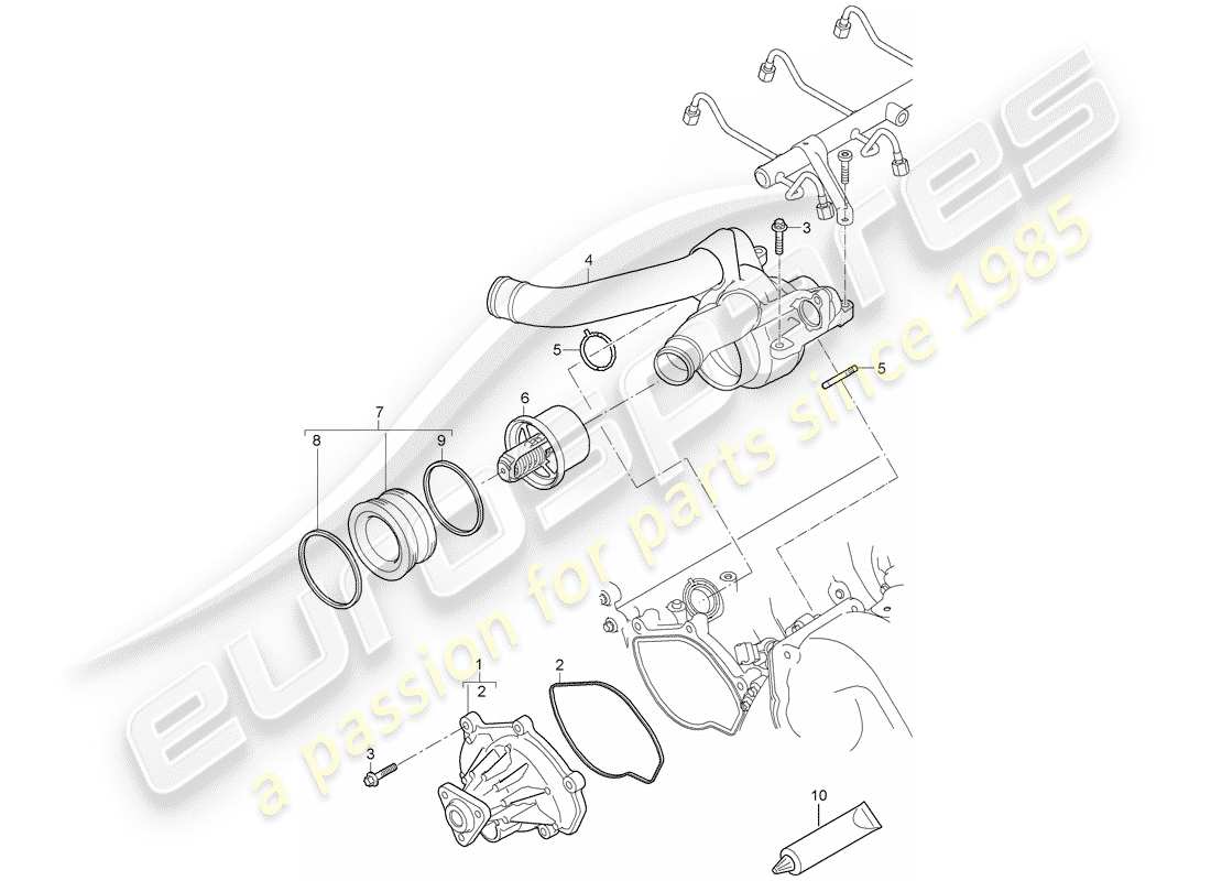 porsche 2010 (cayenne e1 9pa) bomba de agua diagrama de piezas