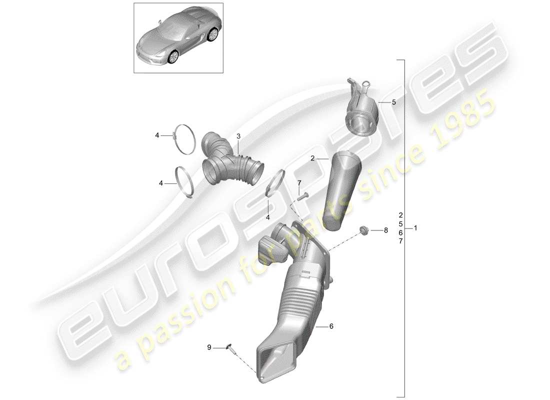 porsche 2016 (981 boxster spyder) diagrama de piezas del limpiador de aire