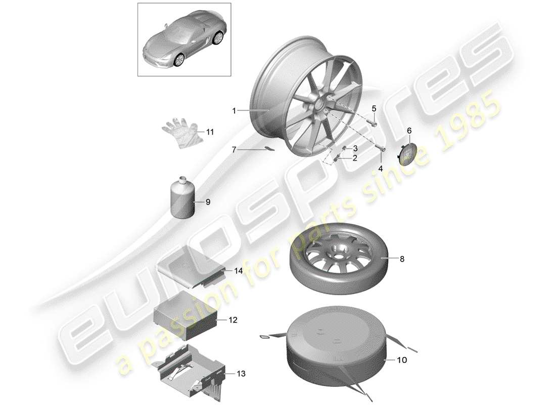 porsche 2016 (981 boxster spyder) diagrama de piezas de ruedas