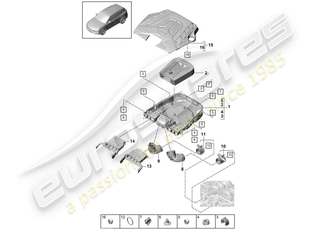 porsche 2020 (cayenne e3 9ya/9yb) filtro de aire con conexión diagrama de piezas