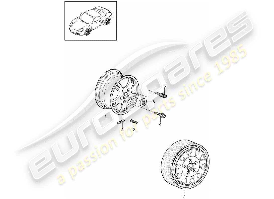 porsche 2012 (987 boxster) diagrama de piezas de ruedas