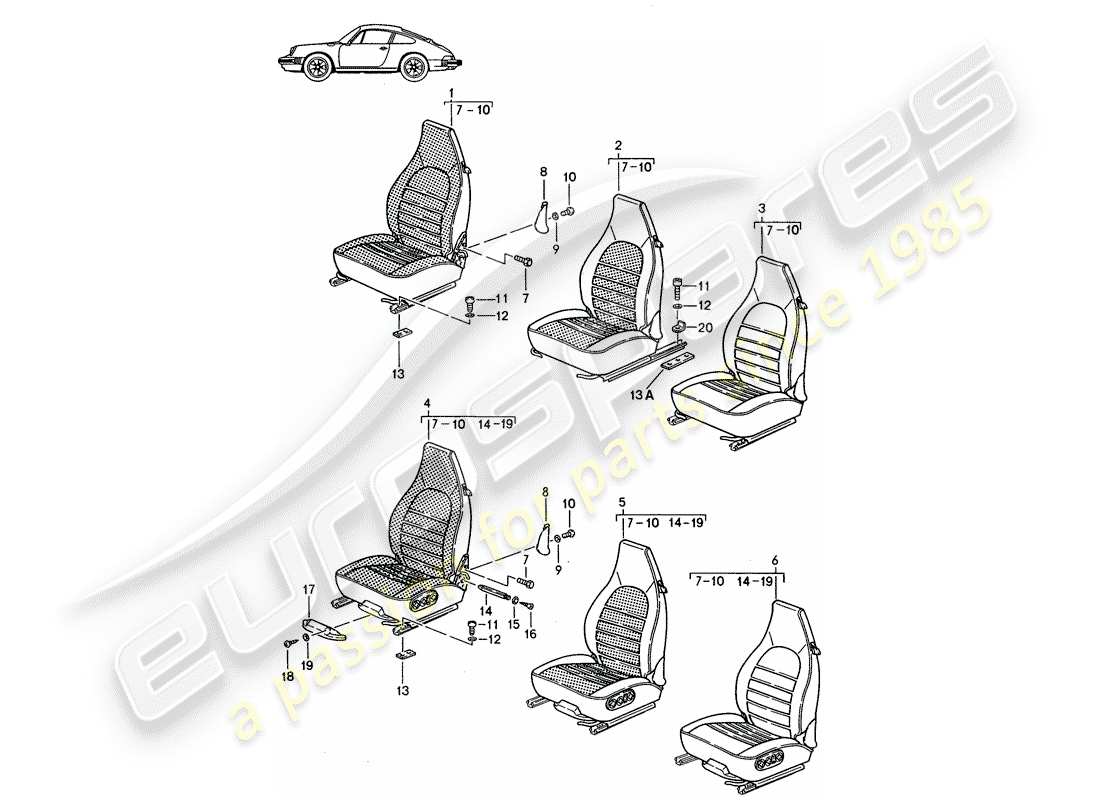 porsche seat 944/968/911/928 (1985) asiento delantero - completo - d - mj 1985>> - mj 1986 diagrama de piezas