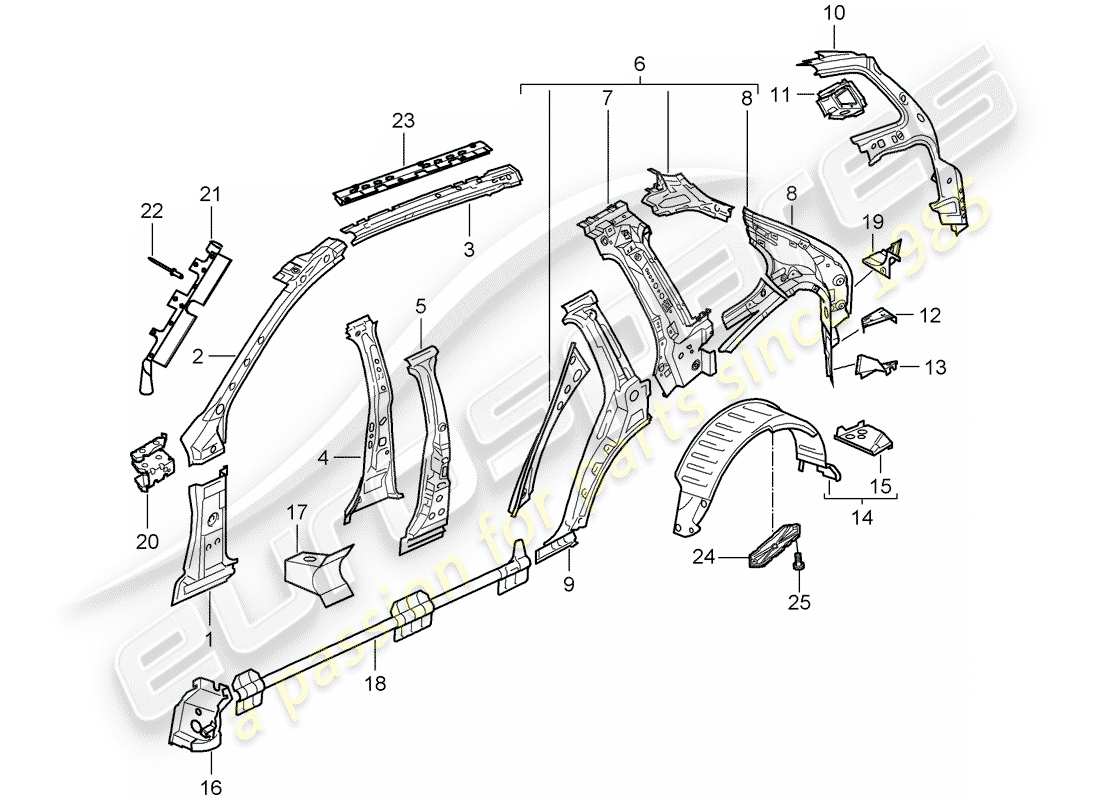 porsche 2007 (cayenne e1 9pa) panel lateral diagrama de piezas