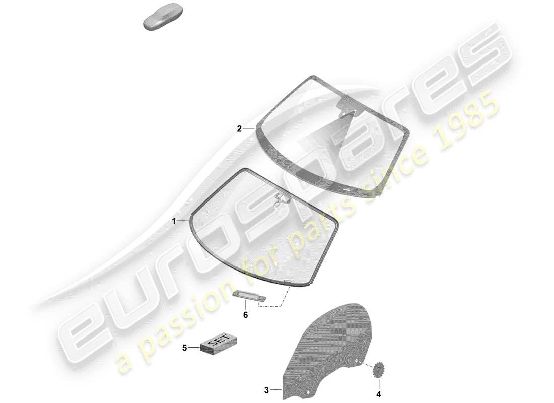 porsche 2020 (718 boxster spyder) vidrio del parabrisas diagrama de piezas