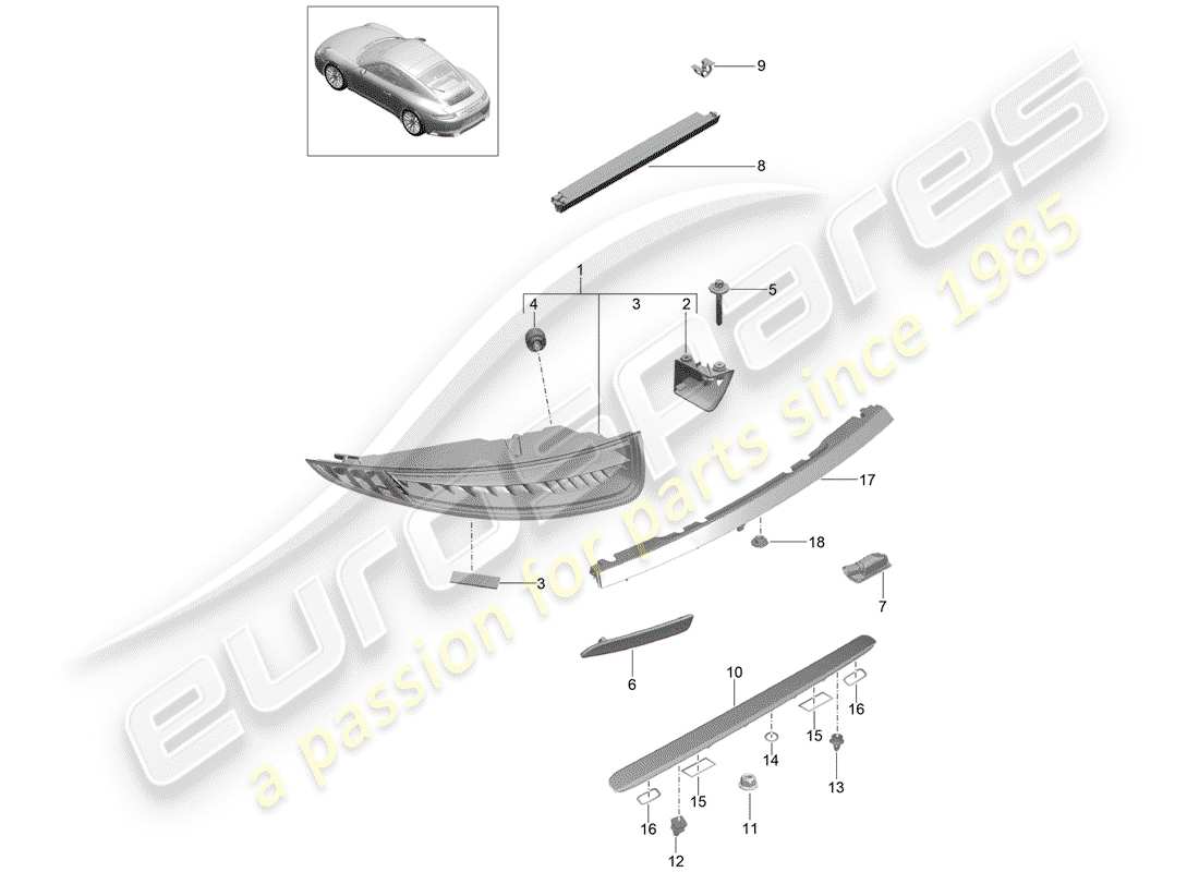 porsche 2017 (991-2) diagrama de piezas de la luz trasera