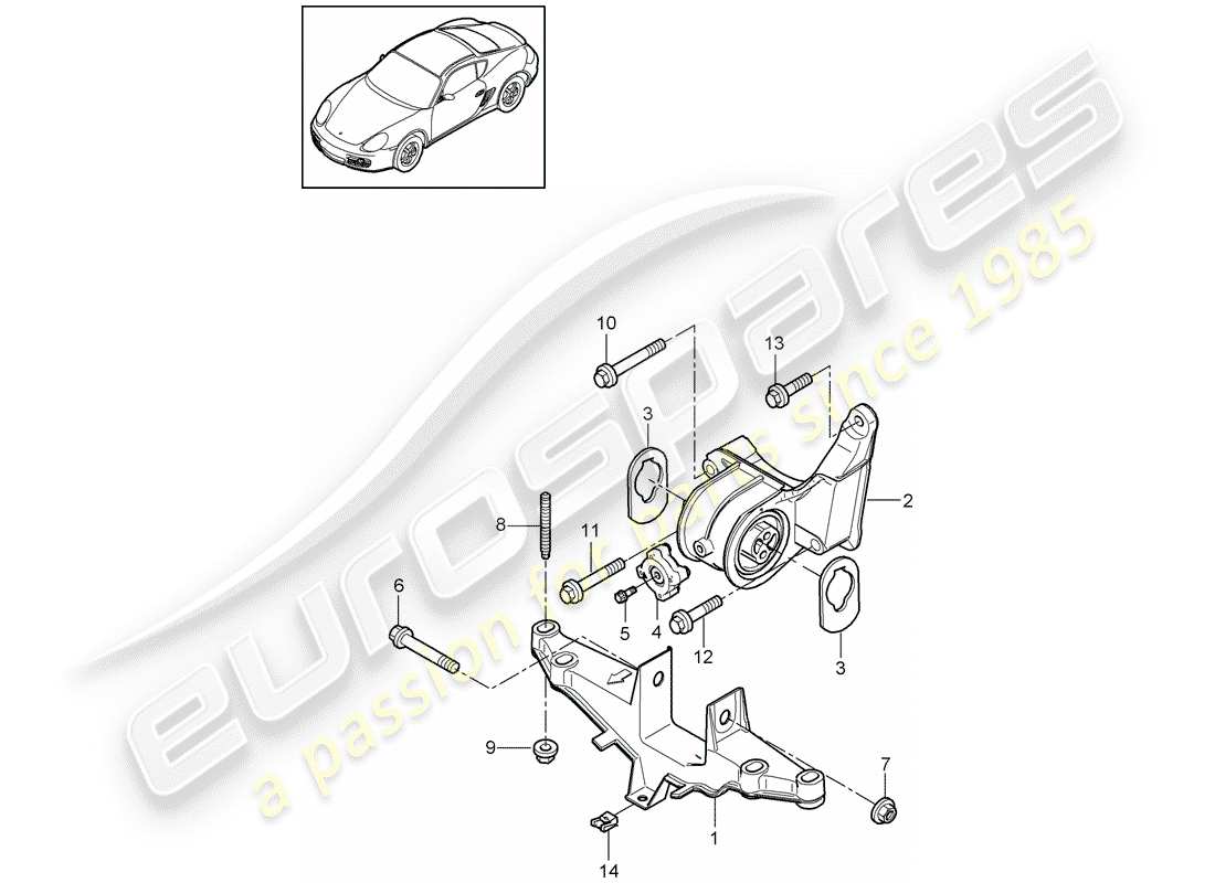 porsche 2009 (987 boxster) diagrama de piezas de suspensión del motor