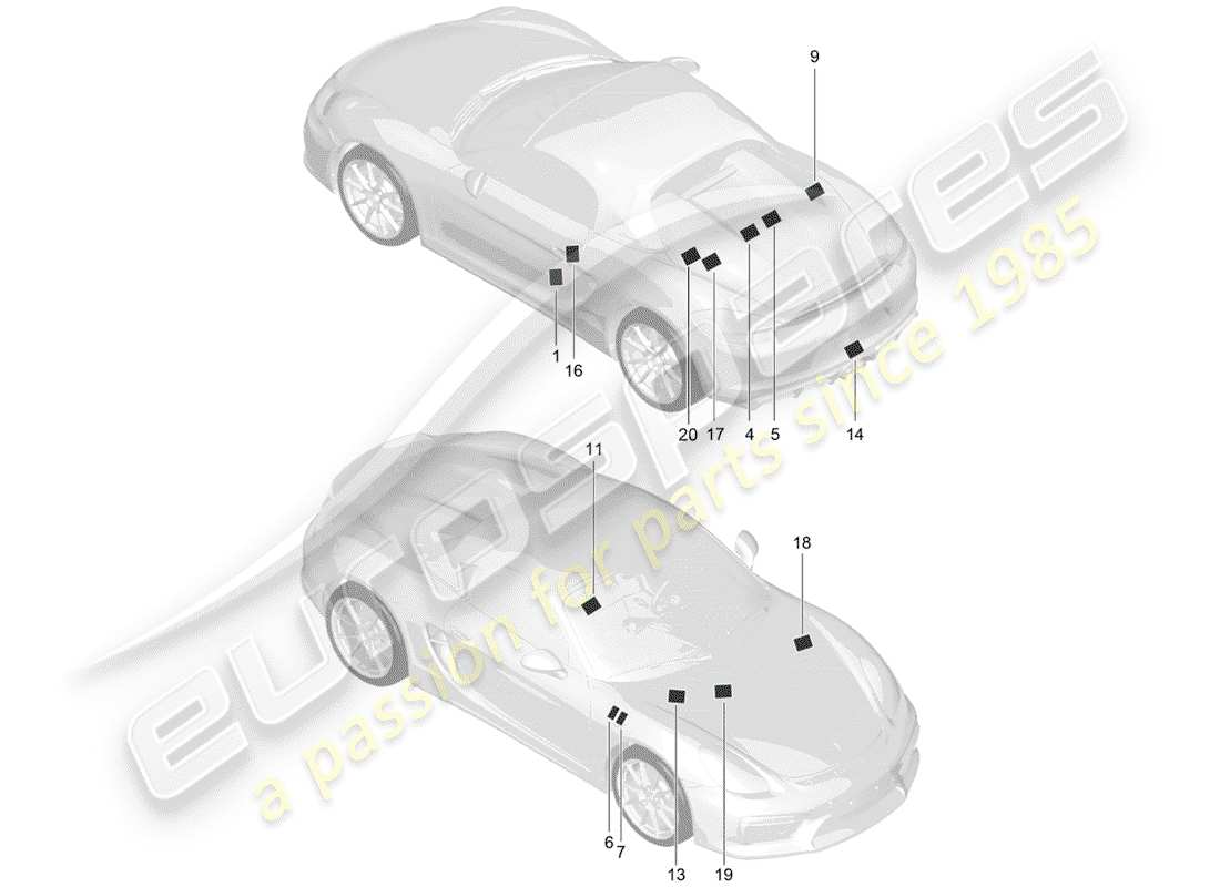 porsche 2016 (981 boxster spyder) señales/avisos diagrama de piezas