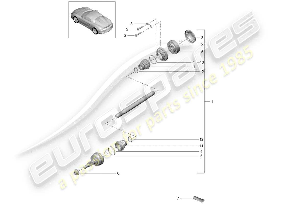 porsche 2016 (981 boxster spyder) diagrama de piezas del eje de transmisión