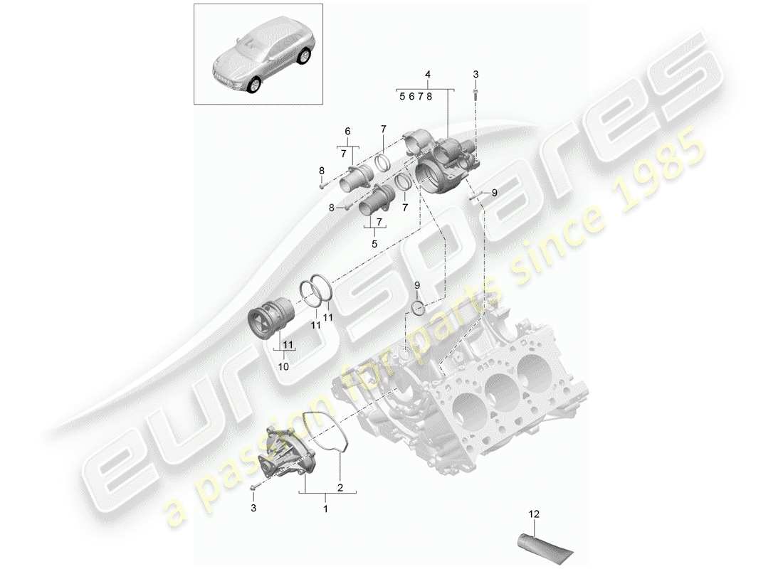 porsche 2017 (macan) bomba de agua diagrama de piezas