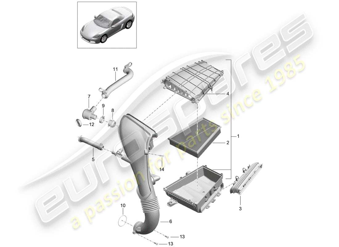porsche 2020 (718 boxster) filtro de aire diagrama de piezas