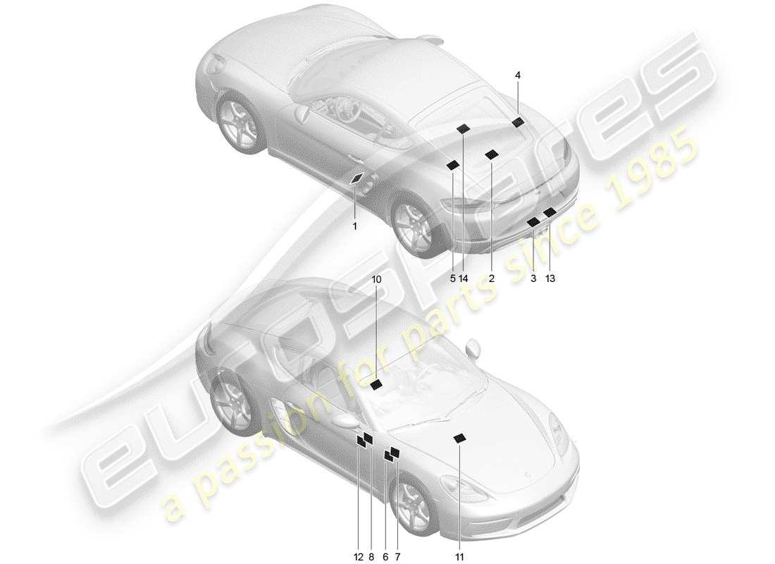 porsche 2017 (718 cayman) señales/avisos diagrama de piezas