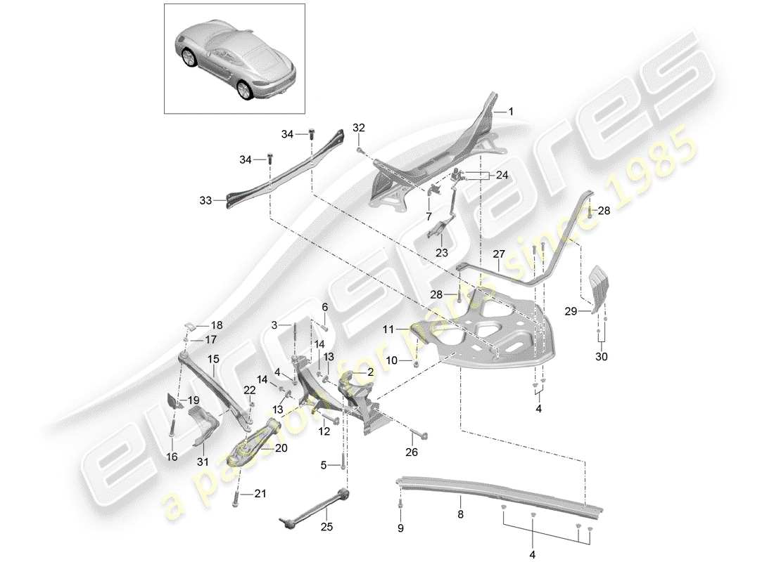 porsche 2017 (718 cayman) eje posterior diagrama de piezas