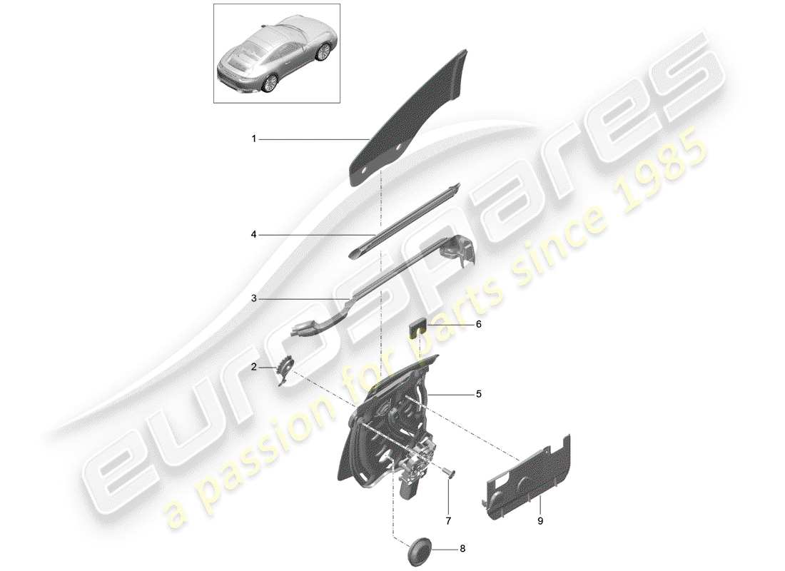porsche 2017 (991-2) ventana lateral diagrama de piezas