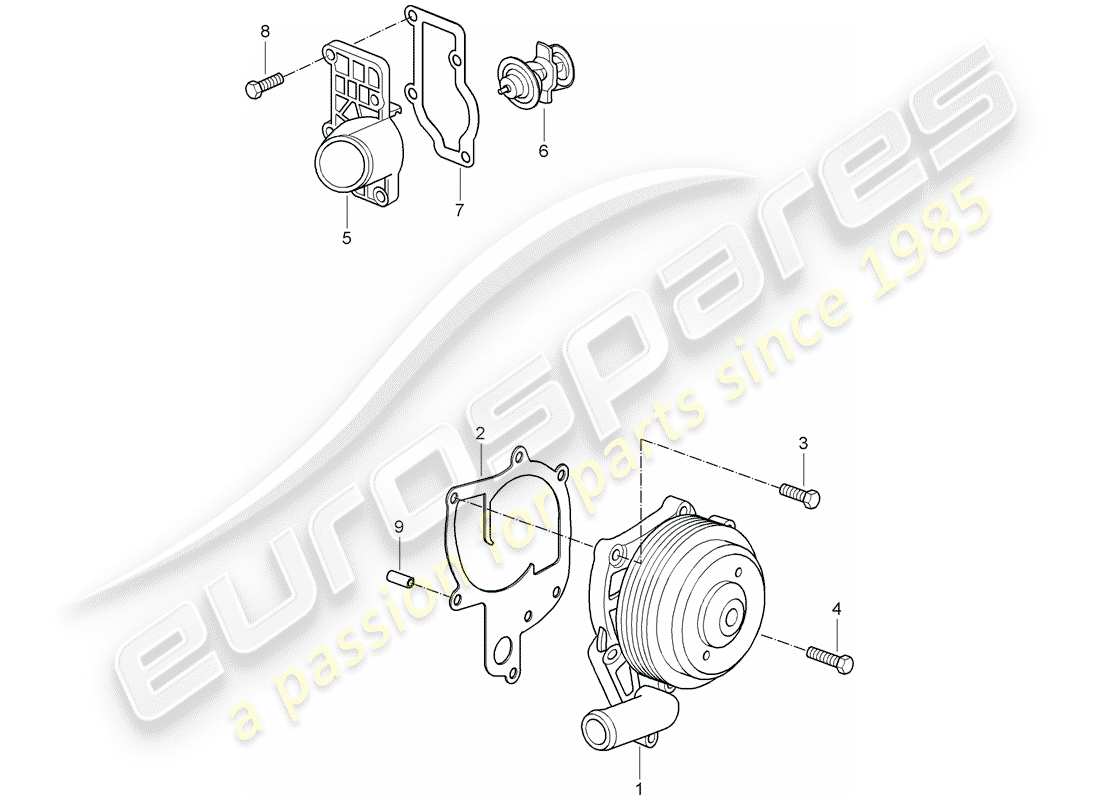 porsche 2007 (987 cayman) diagrama de piezas de la bomba de agua