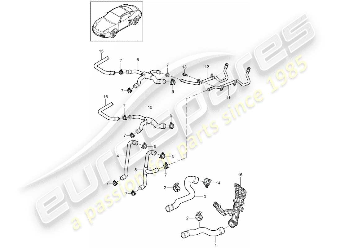 porsche 2007 (987 cayman) refrigeración por agua 1 diagrama de piezas