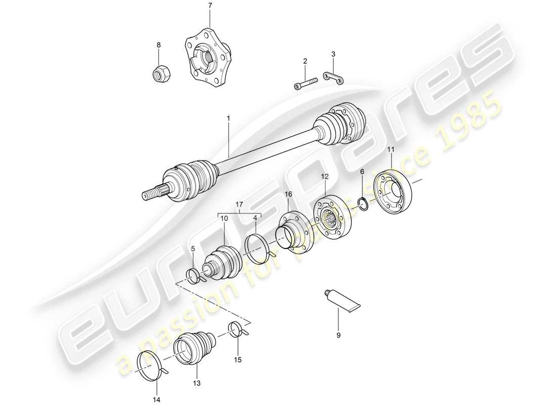 porsche 2007 (987 cayman) diagrama de piezas del eje de transmisión