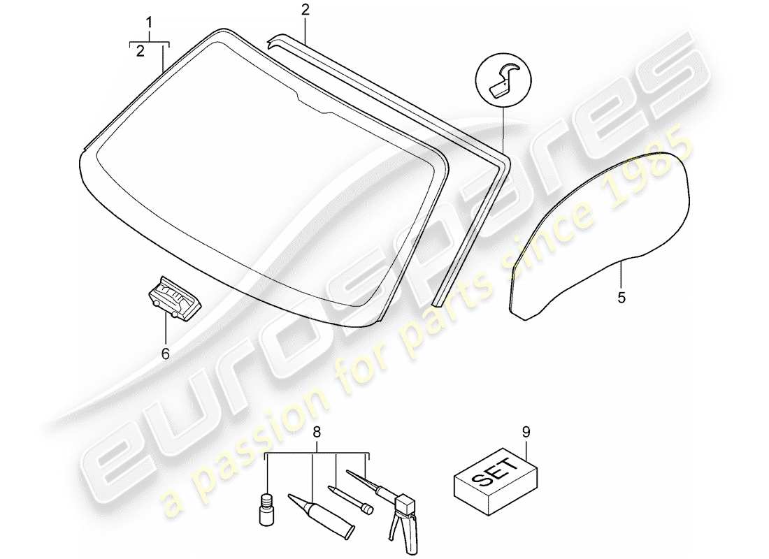 porsche 2005 (987 boxster) diagrama de piezas de ventanas