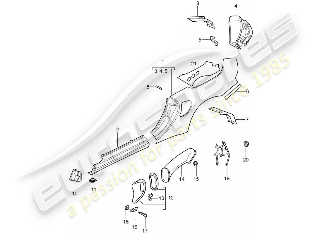 porsche 2001 (996 turbo / gt2) panel lateral - d - mj 2004>> diagrama de piezas