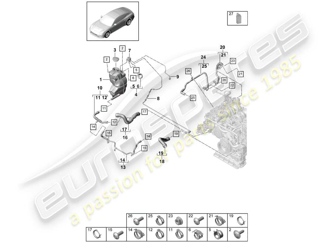 porsche 2020 (panamera 971-1) diagrama de piezas de refrigeración por agua