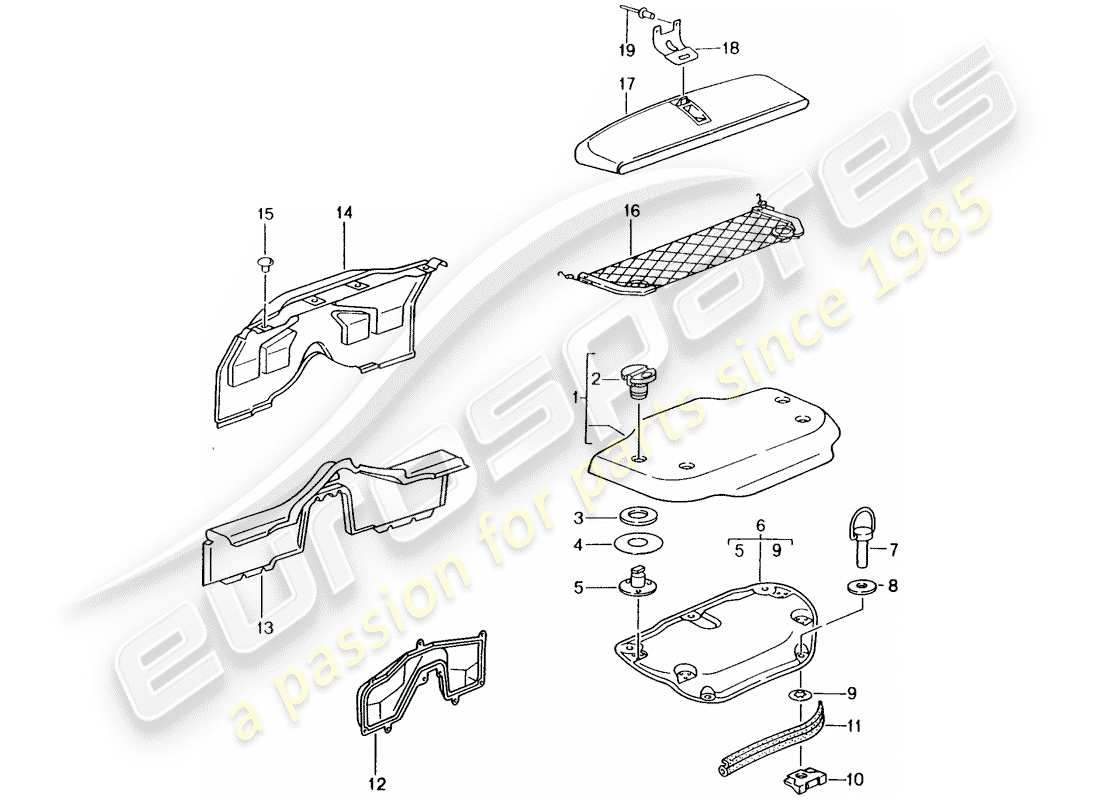 porsche 2002 (986 boxster) acabados - bahía del motor diagrama de piezas