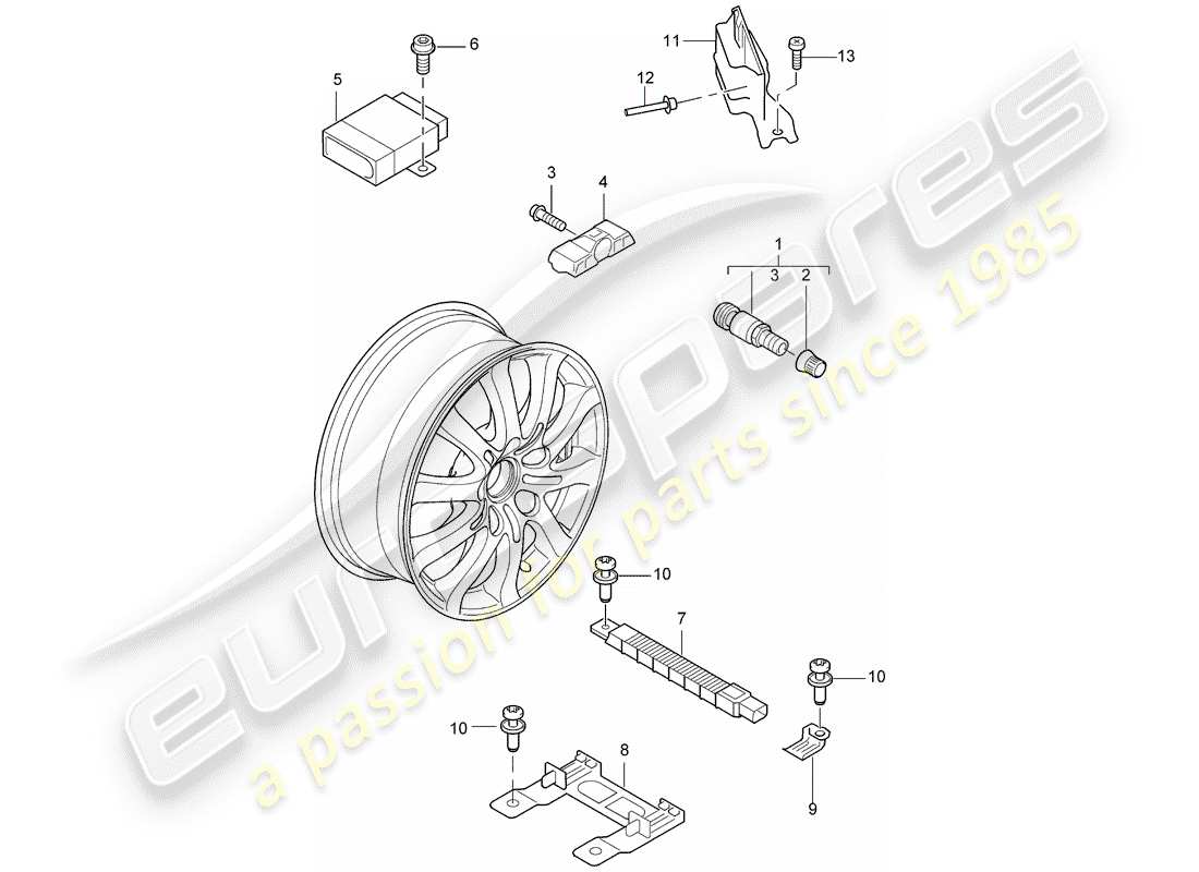porsche 2006 (cayenne e1 9pa) sistema de control de presión de neumáticos diagrama de piezas