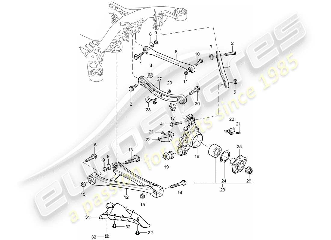 porsche 2006 (cayenne e1 9pa) diagrama de piezas del eje trasero