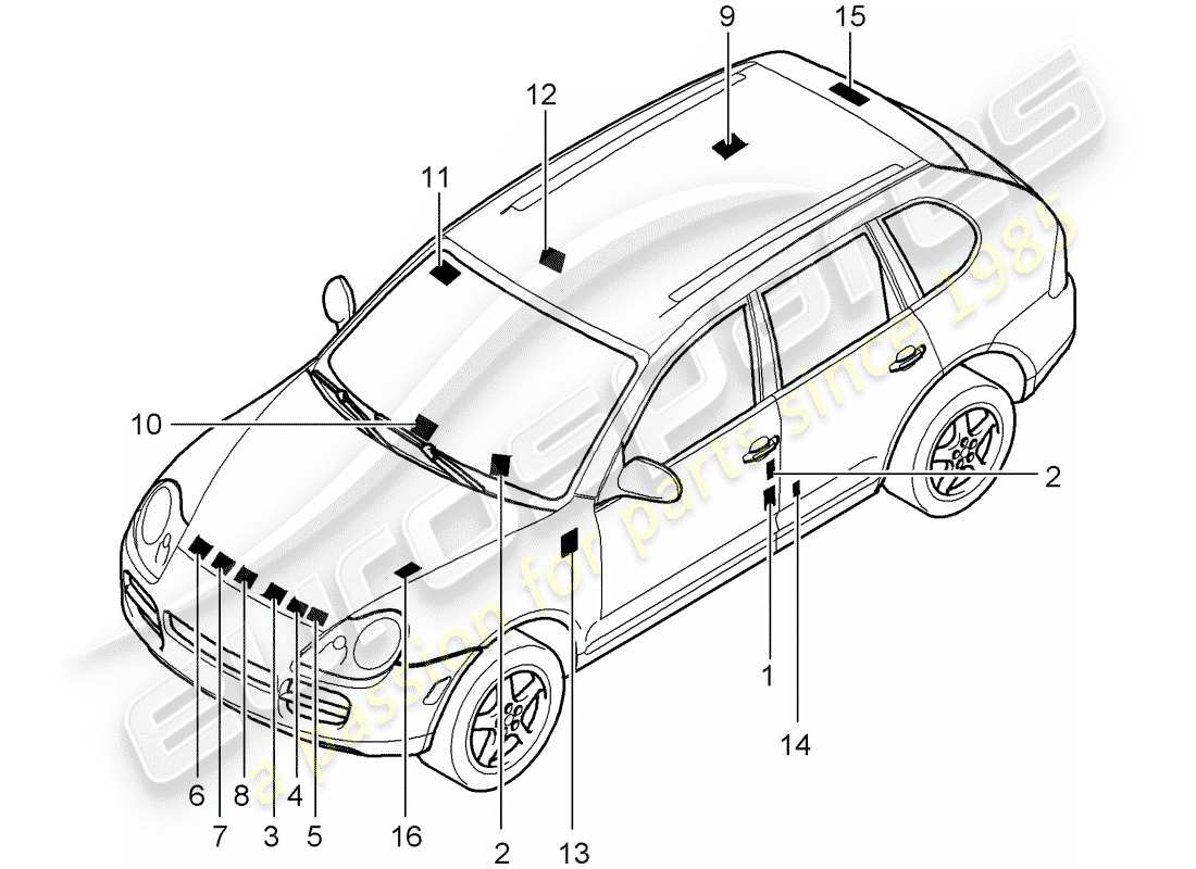 porsche 2006 (cayenne e1 9pa) señales/avisos diagrama de piezas
