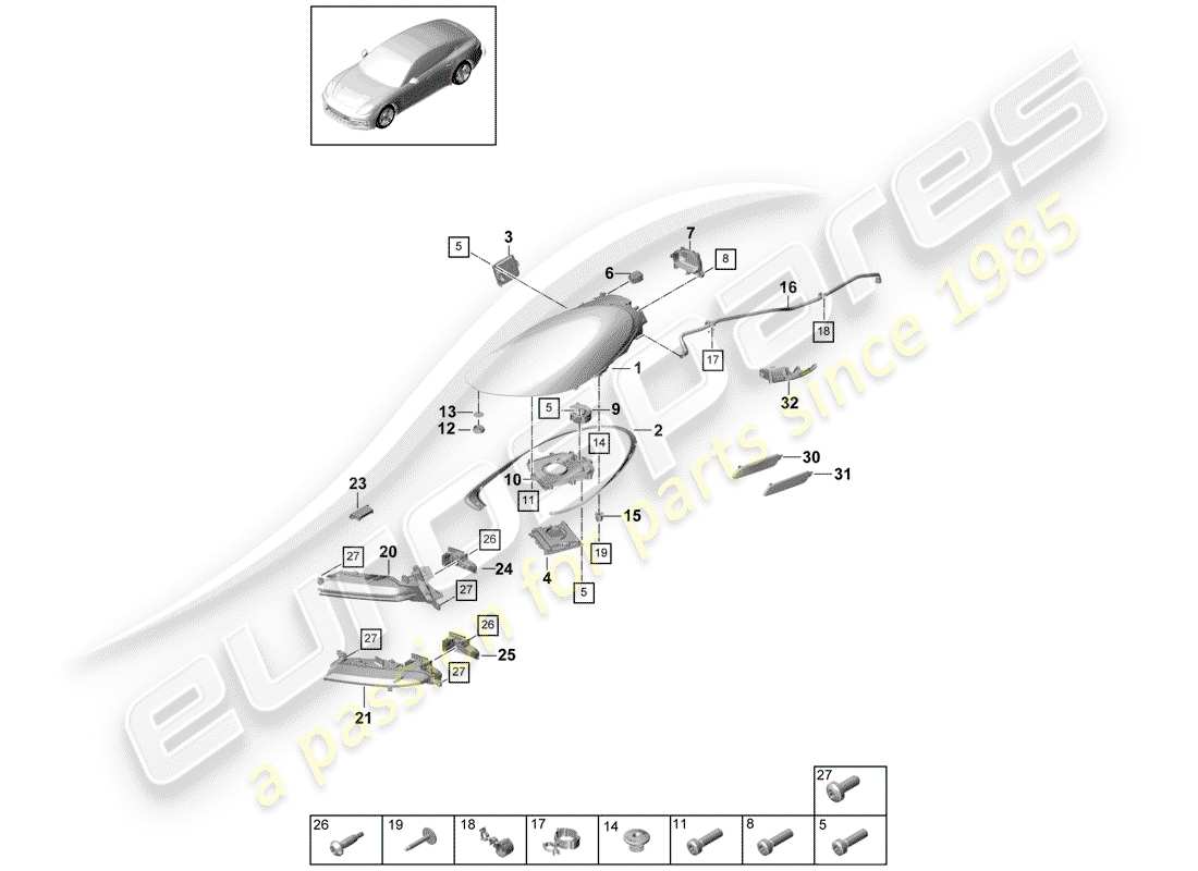 porsche 2018 (panamera 971-1) diagrama de piezas del faro led