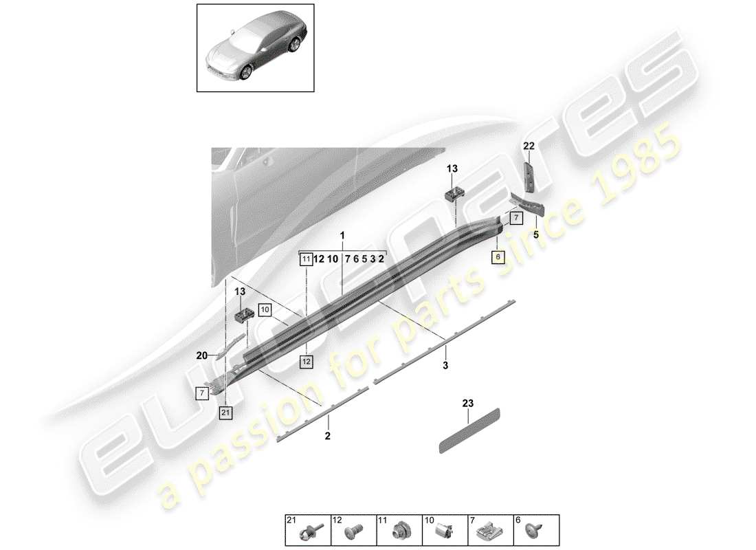 porsche 2018 (panamera 971-1) moldura de larguero diagrama de piezas