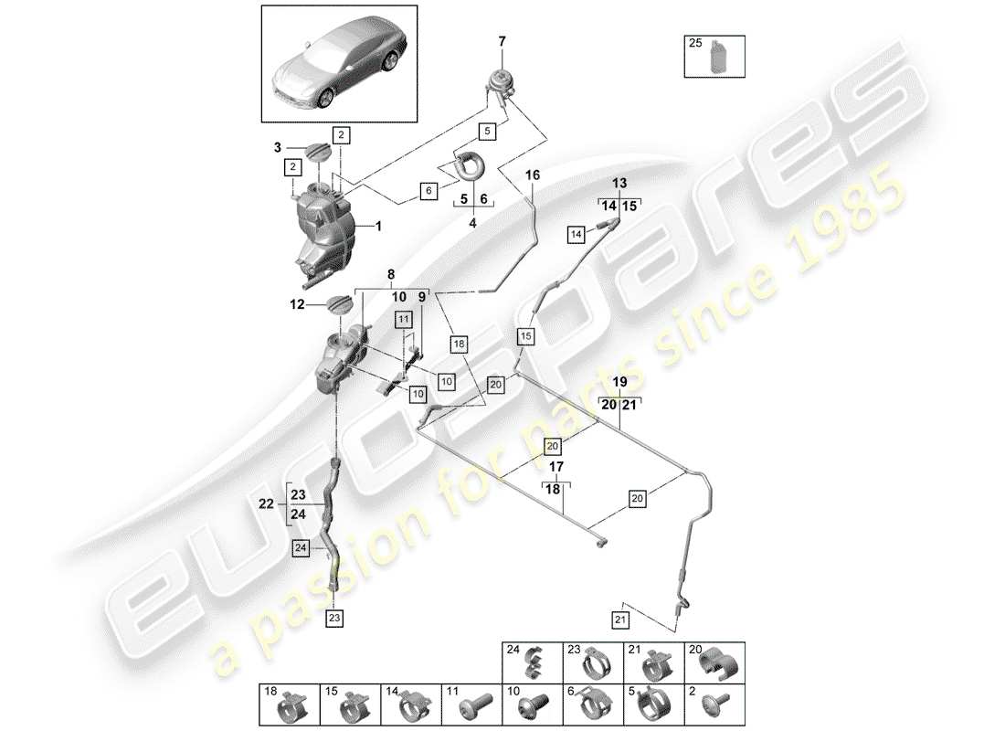 porsche 2019 (panamera 971-1) diagrama de piezas de refrigeración por agua