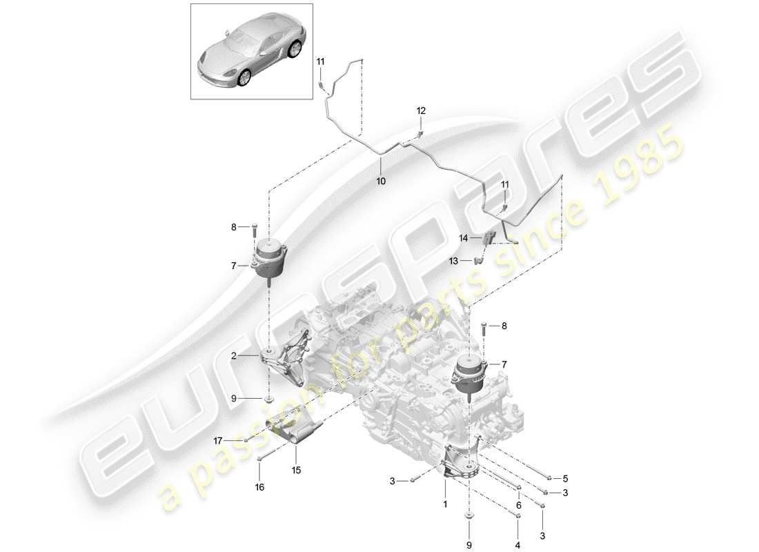 porsche 2019 (718 cayman) diagrama de piezas del dispositivo de elevación del motor