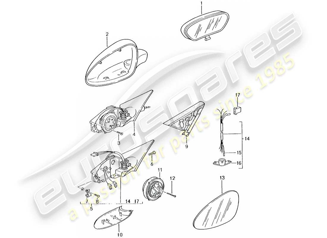 porsche 2001 (986 boxster) espejo retrovisor interior - espejo retrovisor diagrama de piezas