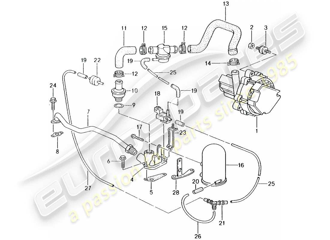 porsche 2000 (986 boxster) bomba de aire secundario - d >> - mj 1999 diagrama de piezas